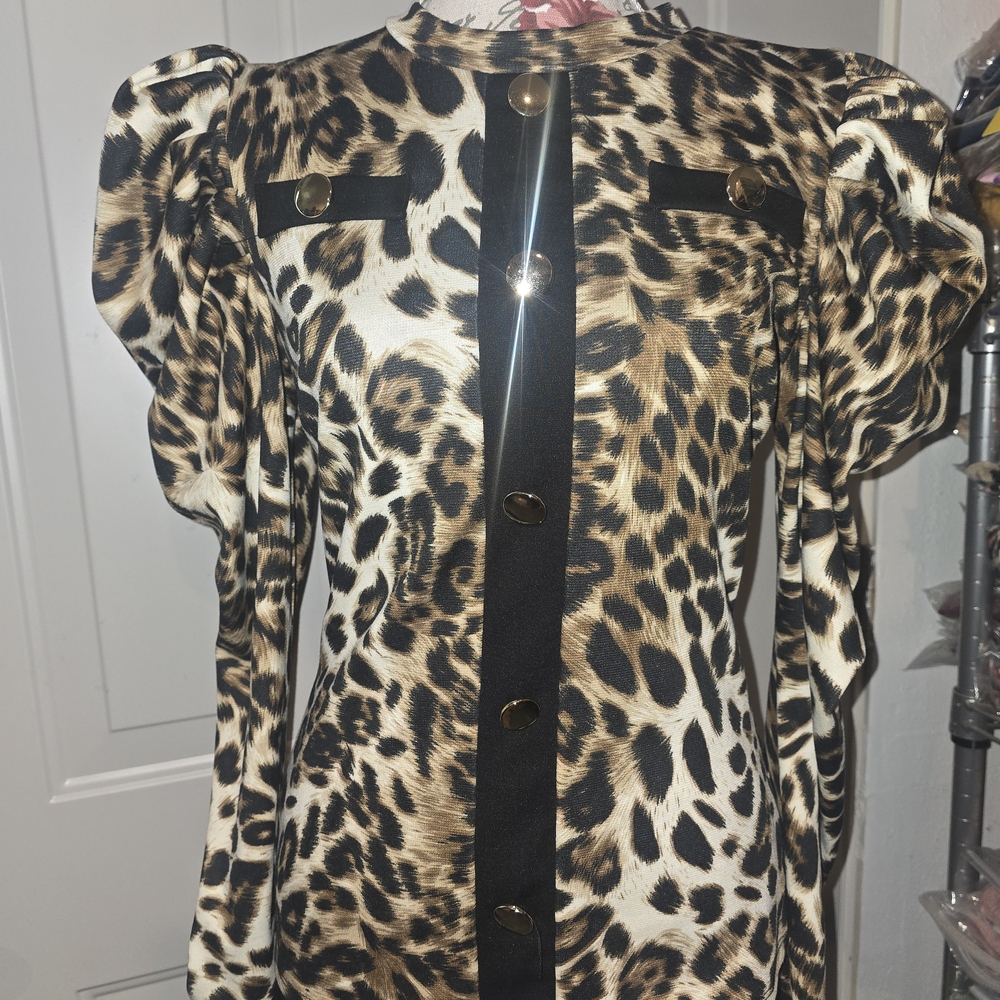 Leopard Print Puff Sleeve Dress